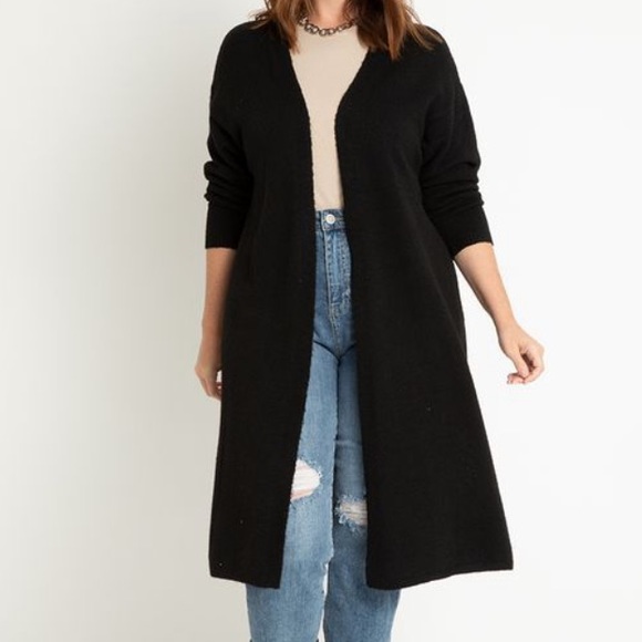 Eloquii Sweaters - Long Duster Cardigan Black